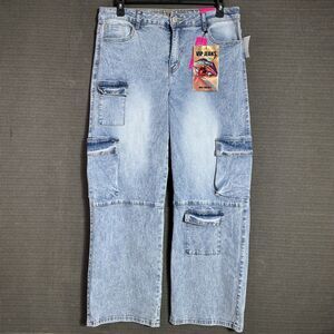 VIP Jeans Women's Size 13/14 Blue Light Wash Cargo Denim Pants Sculpting Stretch